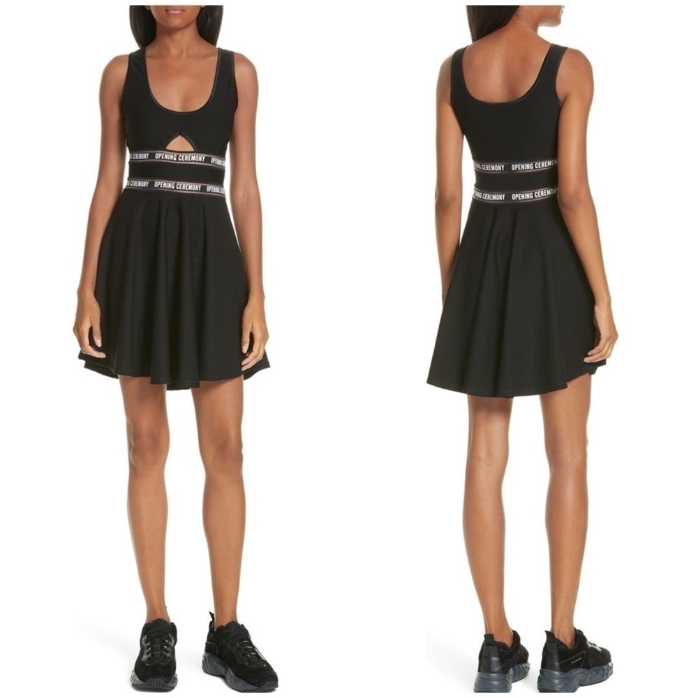 Opening Ceremony Logo Waist Cutout Fit Flare Dress Mini Tennis Black Sz S